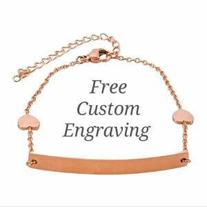 New Rose Gold Stainless Steel Delicate Heart Chain ID Bracelet